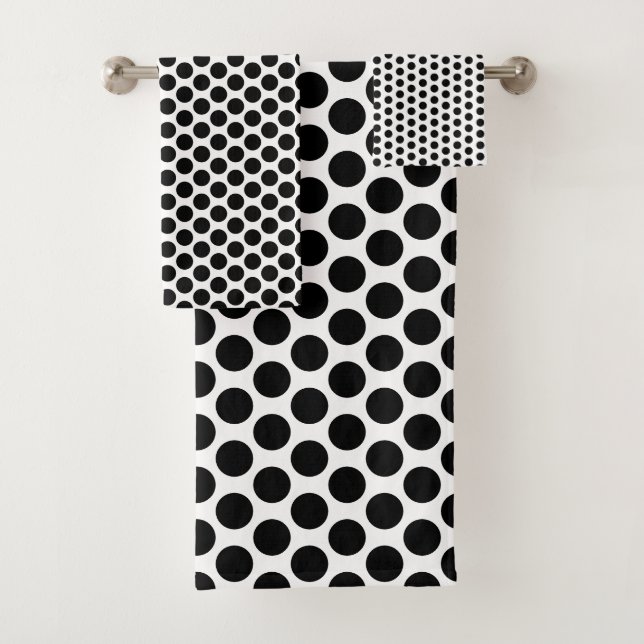 Black And White Polka Dot Design Bath Towel Set (Insitu)