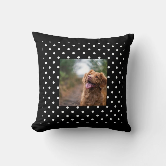 Black and white polka dot Dog pic Cushion (Front)