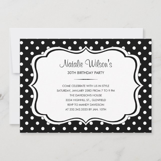 Black and White Polka Dot Invitations (Front)