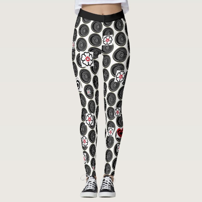 Black and White Polka Dot Leggings for Women (Front)