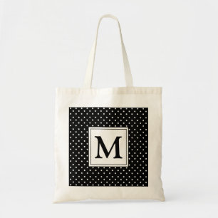 Black and White Polka Dot Modern Monogram Tote Bag