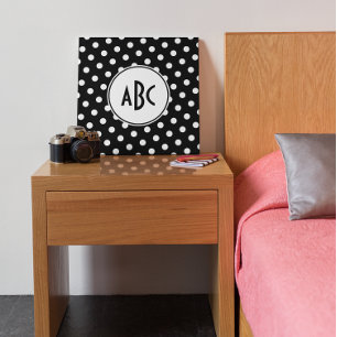 Black and White Polka Dot Monogram Canvas Print