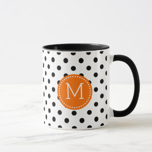 Black And White Polka Dot Orange Accents Mug