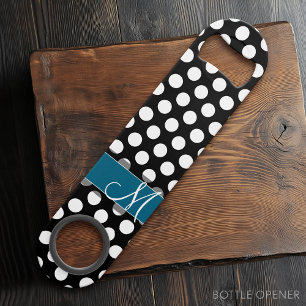 Black and White Polka Dot Pattern Blue Monogram