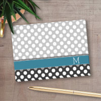 Black and White Polka Dot Pattern Blue Monogram