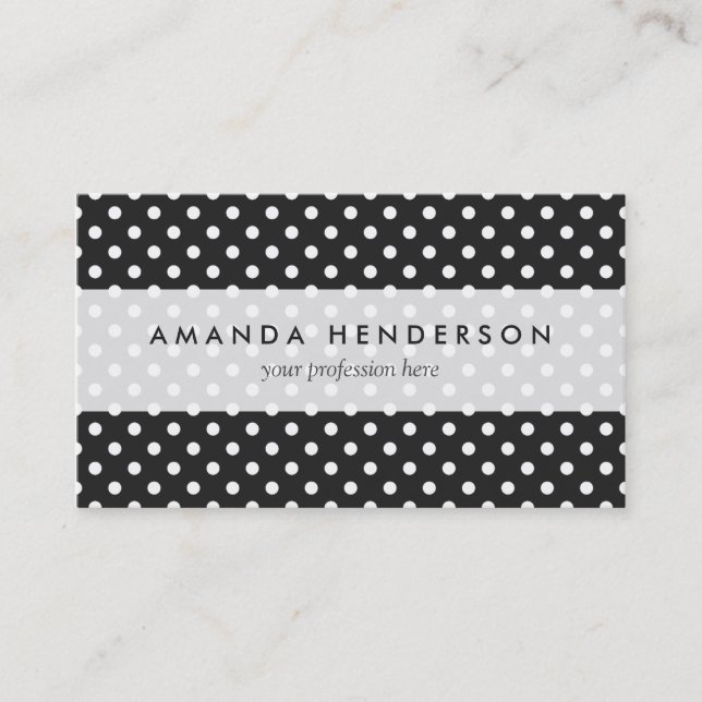 Black and White Polka Dot Pattern Business Card (Front)