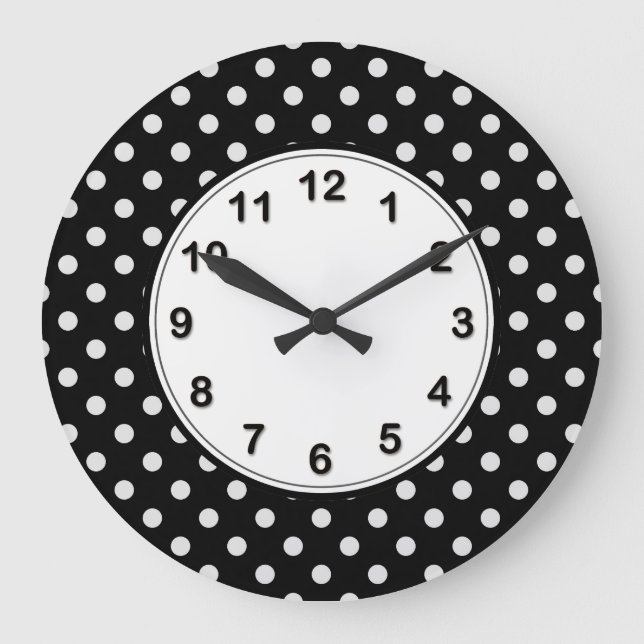 Black and White Polka Dot Pattern Large Clock (Front)