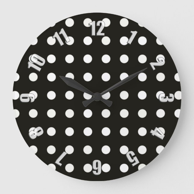 Black and White Polka Dot Pattern Large Clock (Front)
