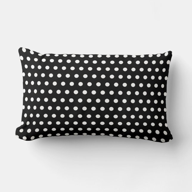 Black and White Polka Dot Pattern. Spotty. Lumbar Cushion (Front)