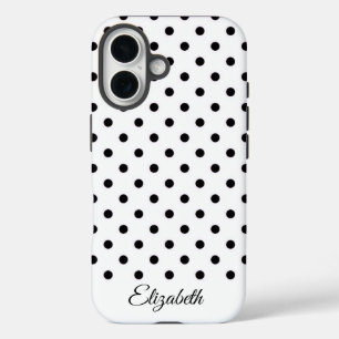 Black and White Polka Dot Personalized Name iPhone 16 Case