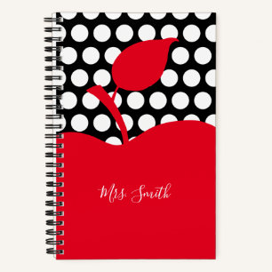 Black and White Polka Dot Red Apple Teacher Notebook