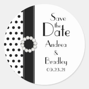 Black and White Polka Dot Save the Date Sticker