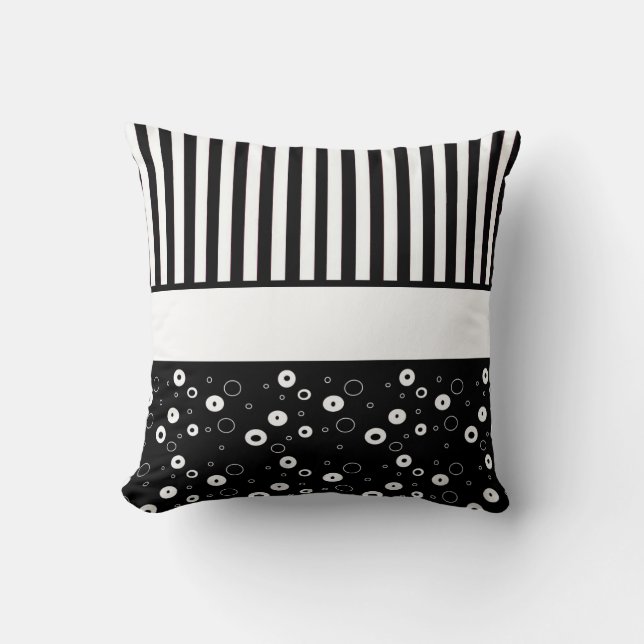 Black and White Polka Dot Striped Abstract Pillow (Front)