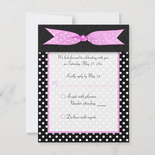 Black and White Polka Dot Sweet Sixteen Reply Card (Front)
