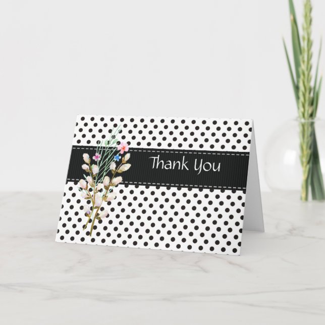 Black and White Polka Dot Thank You Card (Front)