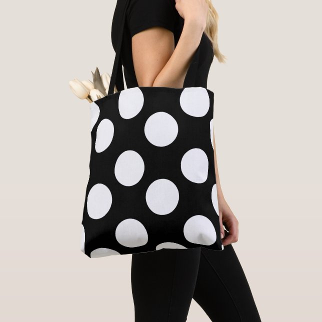 Black and White Polka Dot Tote Bag (Close Up)