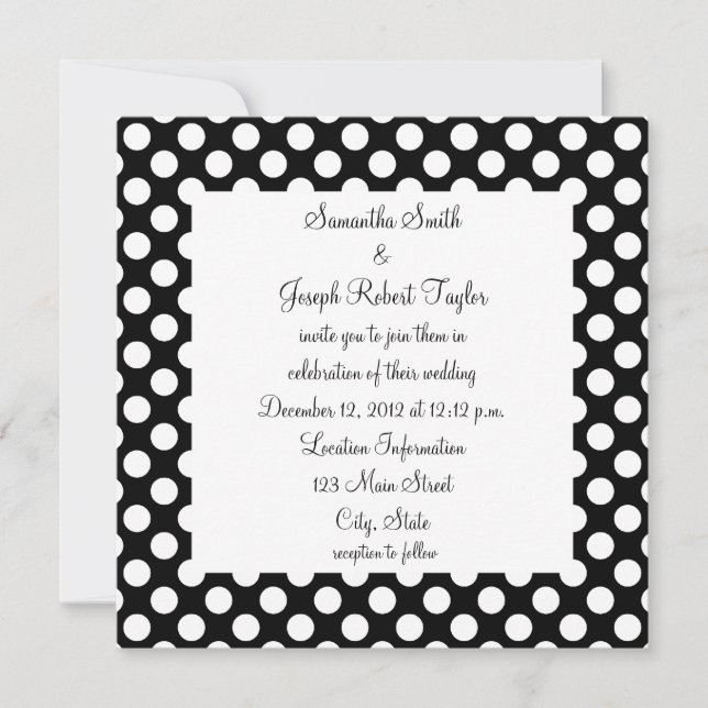 Black and White Polka Dot Wedding Invitation (Front)