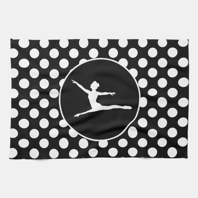 Black and White Polka Dots; Ballet Tea Towel (Horizontal)