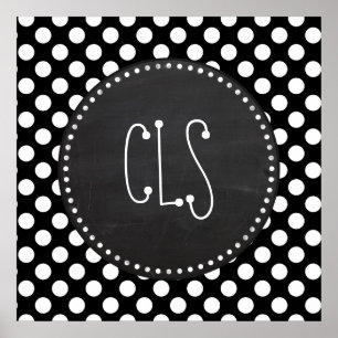 Black and White Polka Dots; Chalkboard look Poster