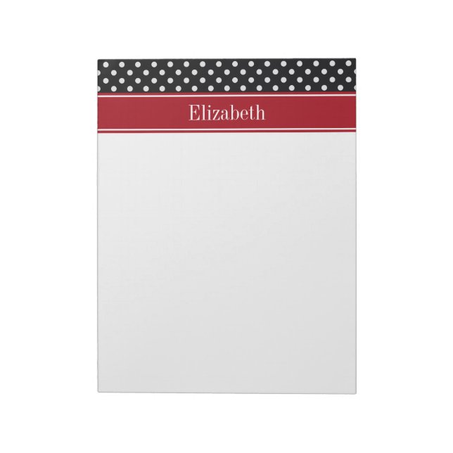 Black and White Polka Dots Cranberry Name Monogram Notepad (Rotated)