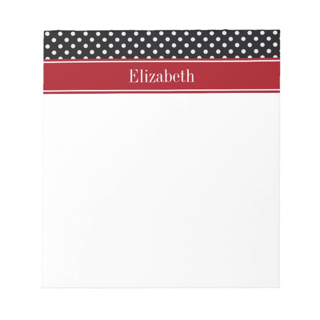 Black and White Polka Dots Cranberry Name Monogram Notepad (Front)