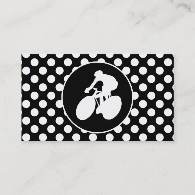 Black and White Polka Dots; Cycling Business Card (Front)