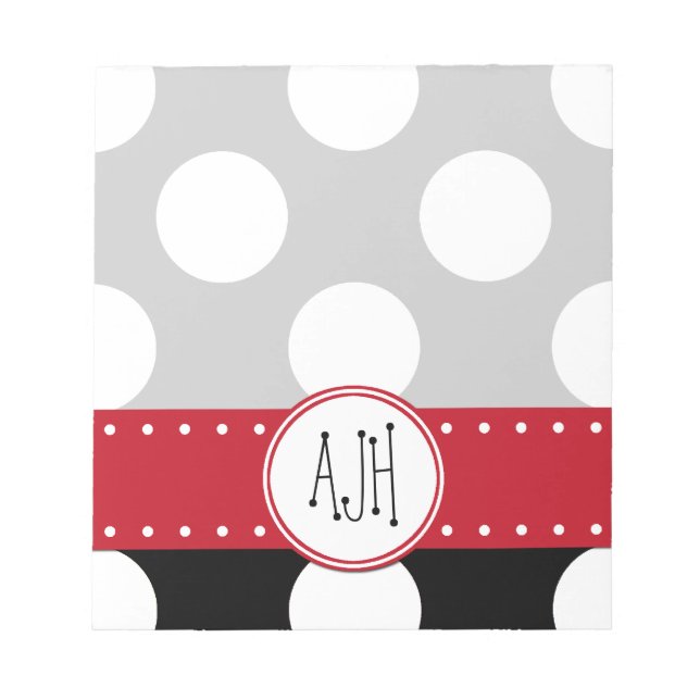 Black and White Polka Dots, Dotted, Monogram Notepad (Front)