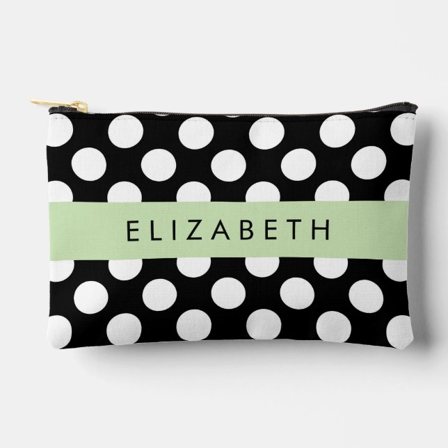 Black and White Polka Dots, Dotted, Your Name Accessory Pouch (Front)