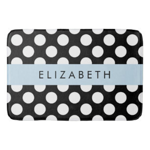 Black and White Polka Dots, Dotted, Your Name Bath Mat