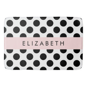 Black and White Polka Dots, Dotted, Your Name Bath Mat