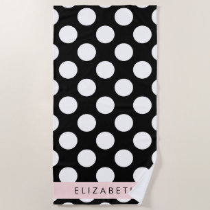 Black and White Polka Dots, Dotted, Your Name Beach Towel