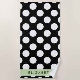 Black and White Polka Dots, Dotted, Your Name Beach Towel