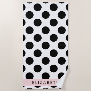 Black and White Polka Dots, Dotted, Your Name Beach Towel