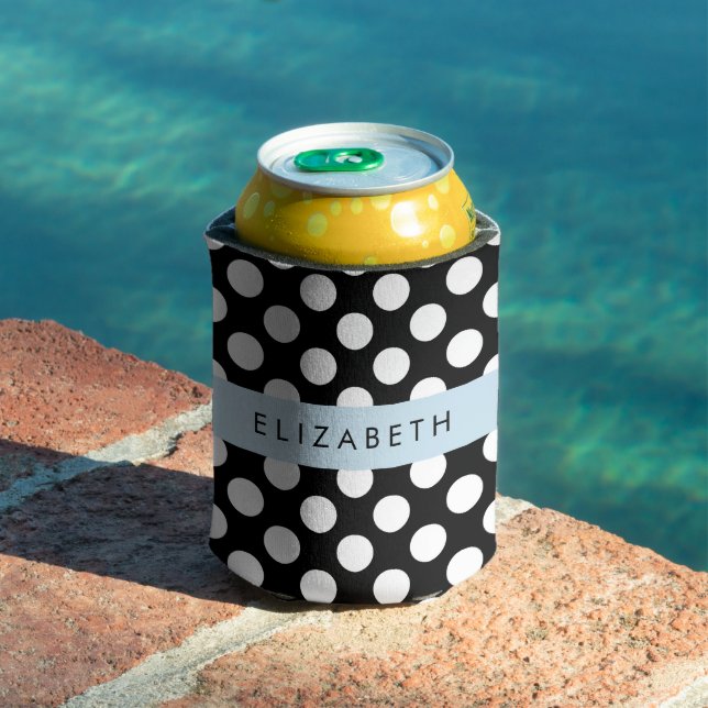 Black and White Polka Dots, Dotted, Your Name Can Cooler (In Situ Pool)