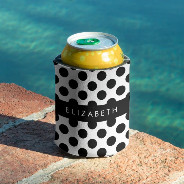 Black and White Polka Dots, Dotted, Your Name Can Cooler (In Situ Pool)