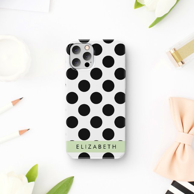 Black and White Polka Dots, Dotted, Your Name Case-Mate iPhone Case (Creator Uploaded)