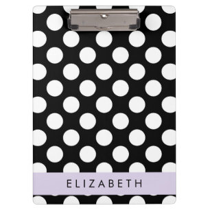 Black and White Polka Dots, Dotted, Your Name Clipboard
