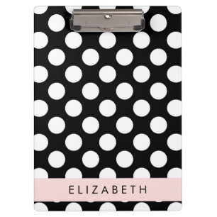 Black and White Polka Dots, Dotted, Your Name Clipboard