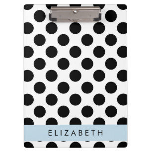 Black and White Polka Dots, Dotted, Your Name Clipboard