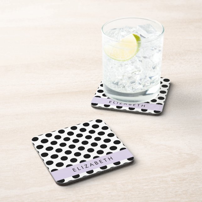 Black and White Polka Dots, Dotted, Your Name Coaster (Right Side)