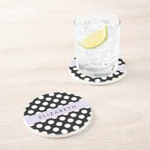 Black and White Polka Dots, Dotted, Your Name Coaster