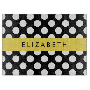 Black and White Polka Dots, Dotted, Your Name Cutting Board