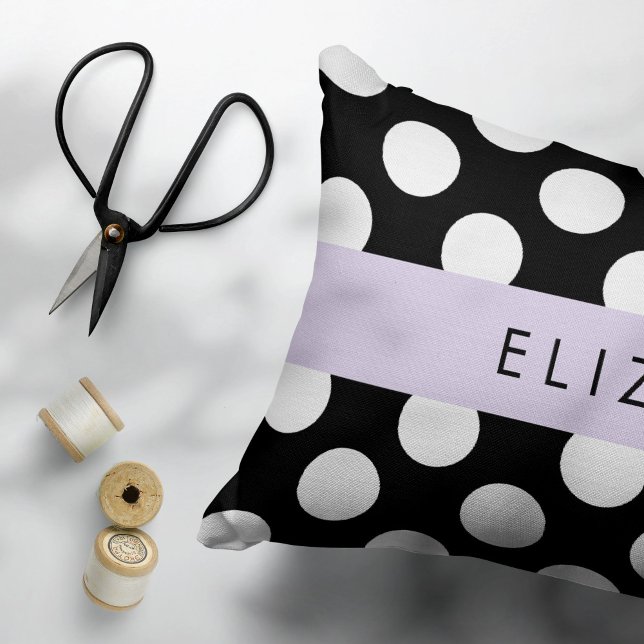 Black and White Polka Dots, Dotted, Your Name Decorative Cushion (Creator Uploaded)