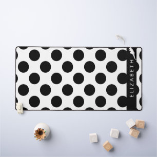 Black and White Polka Dots, Dotted, Your Name Desk Mat