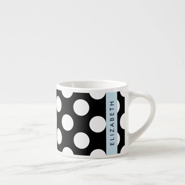 Black and White Polka Dots, Dotted, Your Name Espresso Cup (Right)