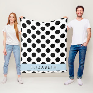Black and White Polka Dots, Dotted, Your Name Fleece Blanket