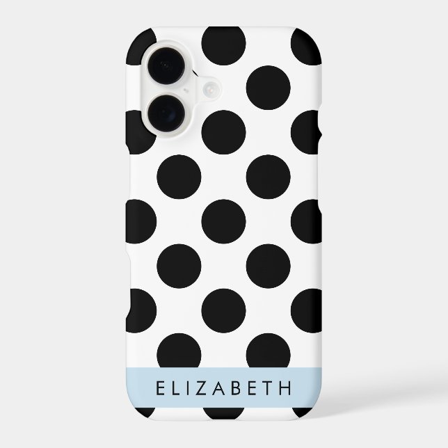 Black and White Polka Dots, Dotted, Your Name iPhone Case (Back)