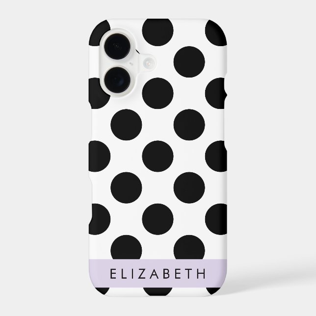 Black and White Polka Dots, Dotted, Your Name iPhone Case (Back)