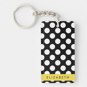 Black and White Polka Dots, Dotted, Your Name Key Ring