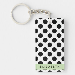 Black and White Polka Dots, Dotted, Your Name Key Ring